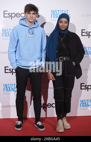 Hajar Brown, Gabriel Guevara attends the 'Especiales' premiere at 'French Institute' Cinema in Madrid, Spain on Feb 5, 2020 (Photo by Carlos Dafonte/NurPhoto) Stock Photo