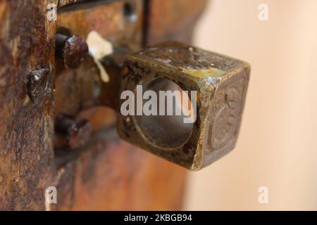 metal door handle hole Stock Photo