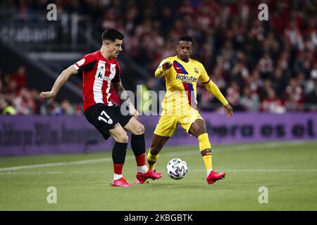 17 Yuri of Athletic Club de Bilbao defended by 02 Nelson Semedo from Brasil of FC Barcelona during the Spanish King Cup match between Athletic Club de Bilbao and FC Barcelona at San Mames Stadium on February 06, 2020 in Bilbao, Spain. (Photo by Xavier Bonilla/NurPhoto) Stock Photo