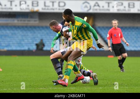 Aiden O'Brien,Semi Ajayi during the Sky Bet Championship match between Millwall and West Bromwich Albion at The Den on February 09, 2020 in London, England. (Photo by MI News/NurPhoto) Stock Photo