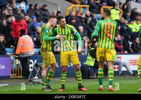 Dara O'Shea,Jake Livermore,Kyle Bartley during the Sky Bet Championship match between Millwall and West Bromwich Albion at The Den on February 09, 2020 in London, England. (Photo by MI News/NurPhoto) Stock Photo