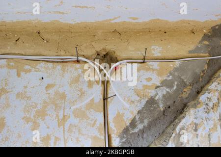 room laying electric wires in the wall Stock Photo
