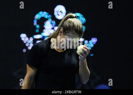 Putintseva Julia (Kazakstan) during a game against Kudermetova Veronika (Russia) for the Ladies Trophy 2020 tournament in St. Petersburg, Russia, on February 11, 2020. (Photo by Valya Egorshin/NurPhoto) Stock Photo