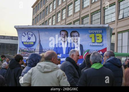 Some supporters of Matteo Salvini, leader of the Italian far-right party Lega, on February 13, 2020 at Lingotto Fiere in Turin Italy. (Photo by Massimiliano Ferraro/NurPhoto) Stock Photo