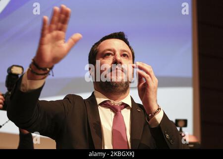 Matteo Salvini, leader of the italian far-right party Lega, meets his supporters on February 13, 2020 at Sala dei 500 of Lingotto Fiere in Turin Italy. (Photo by Massimiliano Ferraro/NurPhoto) Stock Photo