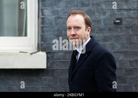 Secretary of State for Health and Social Care Matt Hancock arrives in Downing Street in central London to attend a first cabinet meeting after reshuffle on 14 February, 2020 in London, England. Yesterday, Prime Minister Boris Johnson conducted a reshuffle of his government following Britain's departure from the EU. (Photo by WIktor Szymanowicz/NurPhoto) Stock Photo