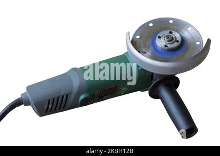 small angle grinder with abrasive disk isolated on a white background Stock Photo