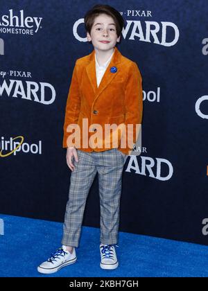 HOLLYWOOD, LOS ANGELES, CALIFORNIA, USA - FEBRUARY 18: Paxton Booth arrives at the World Premiere Of Disney And Pixar's 'Onward' held at the El Capitan Theatre on February 18, 2020 in Hollywood, Los Angeles, California, United States. (Photo by Xavier Collin/Image Press Agency/NurPhoto) Stock Photo