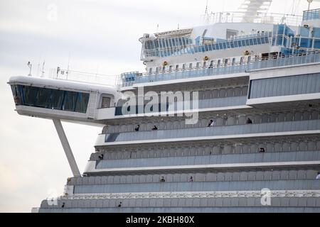 The Diamond Princess cruise ship lies docked at the Daikoku Pier Cruise Terminal in Yokohama, south of Tokyo, Japan February 19, 2020. (Photo by Alessandro Di Ciommo/NurPhoto) Stock Photo