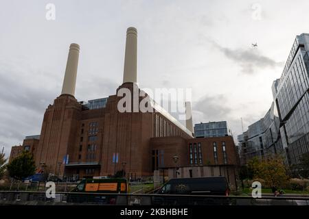 London. UK- 11.02.2022. Exterior of Battersea Power Station as view from the Thames River. Stock Photo