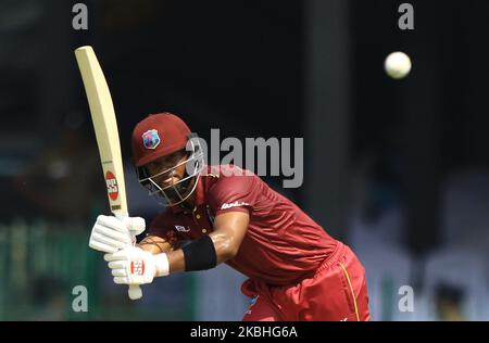 West Indies cricketer Shai Hope plays a shot during the 1st One Day International cricket match between Sri Lanka and West Indies at SSC international cricket ground, Colombo, Sri Lanka. Saturday 22 February 2020 (Photo by Tharaka Basnayaka/NurPhoto) Stock Photo