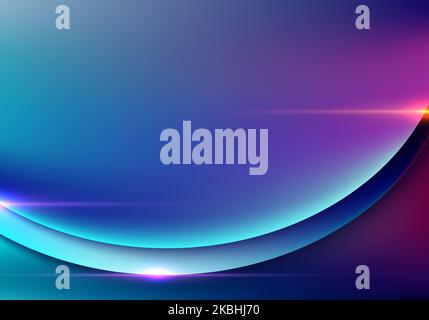 Abstract technology concept blue and pink gradient circles shapes with lighting effect on vibrant color background. Vector illustration Stock Vector