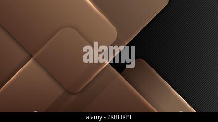 Abstract elegant banner web brown or golden square rounded transparency overlapping layered on dark background luxury style. You can use for vip invit Stock Vector