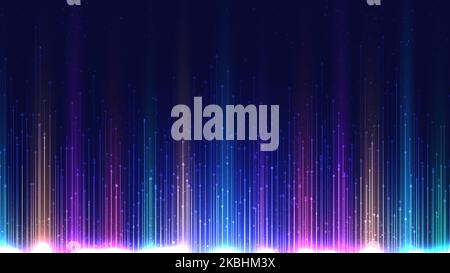 Abstract technology futuristic big data visualization concept neon lighting effect arrow lines signal pattern on dark blue background. Social network Stock Vector