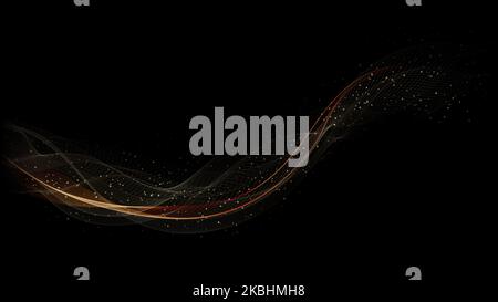 Abstract golden wavy lines elements with gold glitter isolated on black background luxury style. Vector illustration Stock Vector
