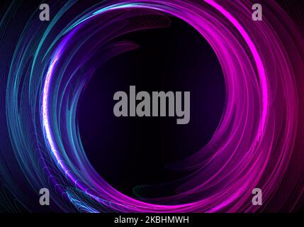 Abstract technology cyberspace concept blue and pink neon colors light swirl lines circle shape on dark background. Vector illustration Stock Vector