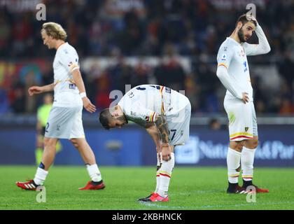 Dejection of Antonin Barak, Marco Calderoni and Panagiotis Tachtsidis of Lecce during the football Serie A match AS Roma v US Lecce at the Olimpico Stadium in Rome, Italy on February 23, 2020 (Photo by Matteo Ciambelli/NurPhoto) Stock Photo