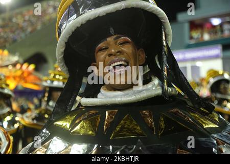 Members of the Estacio of Sa Samba School performs in Rio de Janeiro, Brazil, on February 23, 2020. (Photo by Gilson Borba/NurPhoto) Stock Photo