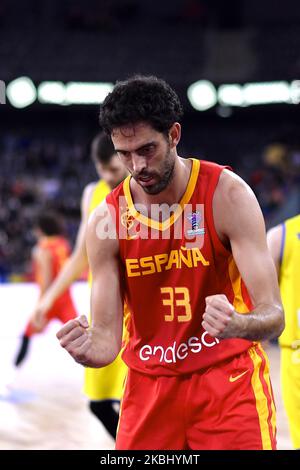 Spain's Javier Beiran reacts during the game during the FIBA EuroBasket Qualifiers Group Phase Group A match between Romania and Spain, in Cluj Napoca, Romania, on February 20, 2020. (Photo by Alex Nicodim/NurPhoto) Stock Photo