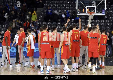 Players of Spain reacts after the game during the FIBA EuroBasket Qualifiers Group Phase Group A match between Romania and Spain, in Cluj Napoca, Romania, on February 20, 2020. (Photo by Alex Nicodim/NurPhoto) Stock Photo