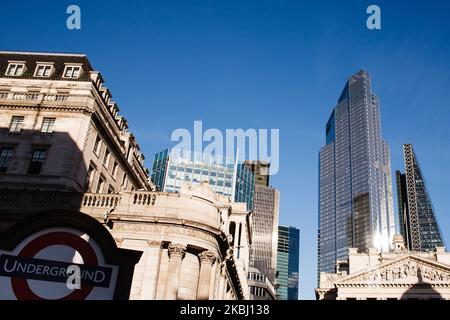 The towers of 22 Bishopsgate (2nd right) and the Leadenhall Building tower over Bank Junction in the City financial district of London, England, on February 26, 2020. (Photo by David Cliff/NurPhoto)
