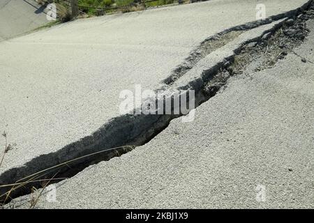 cracked asphalt road of bridge in Western Sicily, Italy Stock Photo
