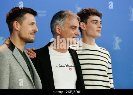 (L-R) Czech actor Juraj Loj, Czech actor Ivan Trojan and Czech actor Josef Trojan pose at the 'Charlatan' photo call during 70th Berlinale International Film Festival in Grand Hyatt in Berlin, Germany on February 27, 2020. (Photo by Dominika Zarzycka/NurPhoto) Stock Photo