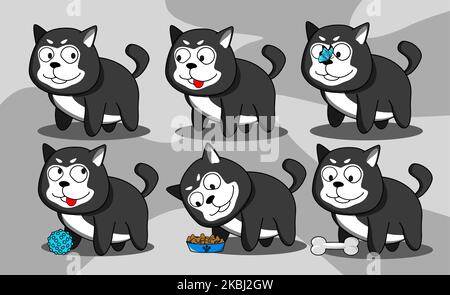 Funny husky goes about her business in the style of comic book pack Stock Vector