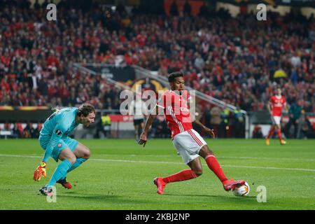 SL Benfica Forward Dyego Sousa in action during the UEFA Europa League round of 32 2nd leg football match between SL Benfica and FC Shakhtar Donetsk at the Estadio da Luz in Lisbon on February 27, 2020. (Photo by Valter Gouveia/NurPhoto) Stock Photo
