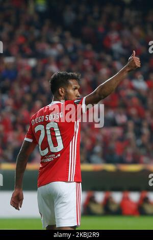 SL Benfica Forward Dyego Sousa reacts during the UEFA Europa League round of 32 2nd leg football match between SL Benfica and FC Shakhtar Donetsk at the Estadio da Luz in Lisbon on February 27, 2020. (Photo by Valter Gouveia/NurPhoto) Stock Photo