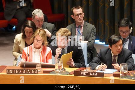 Kelly Craft, the Permanent Representative of the United States to the UN (Left) attends the UN Security Council's emergence meeting on the situation in Syria on February 28, 2020 in New York City, US. (Photo by Selcuk Acar/NurPhoto) Stock Photo