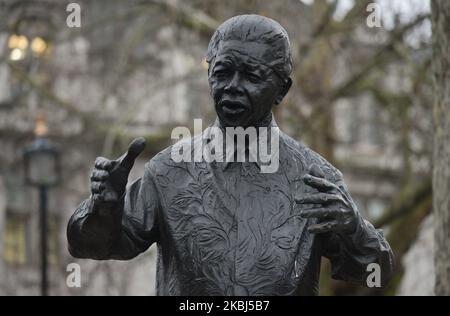 A statue of Nelson Mandela, a former President of South Africa, seen in the center of London. On Saturday, 25 January 2020, in London, United Kingdom. (Photo by Artur Widak/NurPhoto) Stock Photo