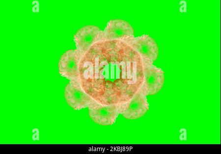 abstract fractal golden symmetric figure on green Stock Photo