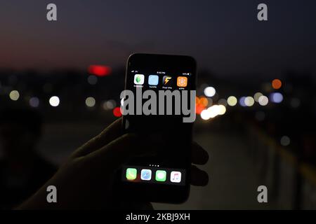 A user shows multiple Virtual private networks (VPNs) installed on his phone in Srinagar, Jammu And Kashmir on 28 February 2020. Kashmiris use VPNs to access social media despite prison threat. Mobile operators create firewalls, block all VPNs in Kashmir (Photo by Nasir Kachroo/NurPhoto) Stock Photo