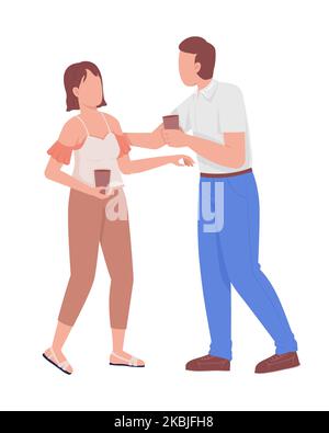 Couple drinking coffee semi flat color vector characters Stock Vector