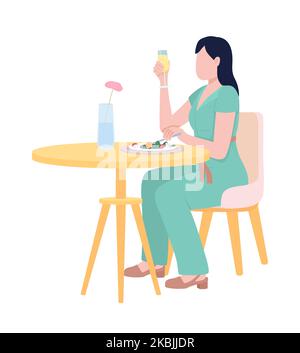 Lady having brunch semi flat color vector character Stock Vector