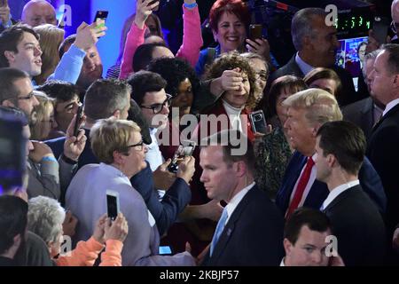 President Donald Trump greets supporters after a town hall, hosted by FOX News Channel, at the Scranton Cultural Center in Scranton, PA, on March 5, 2020. (Photo by Bastiaan Slabbers/NurPhoto) Stock Photo