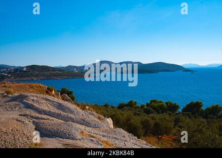 View of the bay in the resort of Ksamil. Ionian Sea in Albania Stock Photo