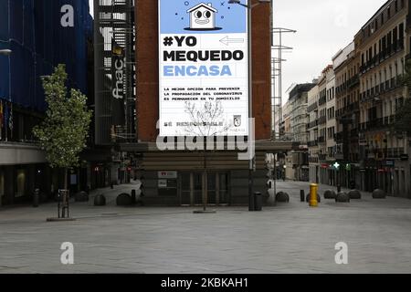 Plaza del Callao, in Madrid, is seen almost empty due to coronavirus crisis and the lockdown of the entire country, in Madrid, Spain, on March 20, 2020. Europe has become the epicenter of the COVID-19 outbreak, with one-third of globally reported cases now stemming from the region. (Photo by Guillermo Santos/NurPhoto) Stock Photo