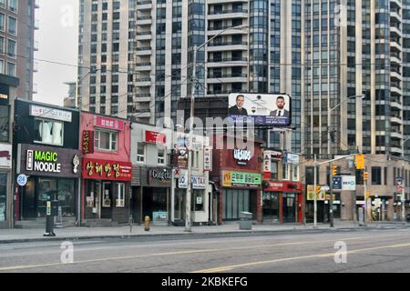 Empty stretch of Yonge Street seen in Toronto, Ontario, Canada on March 22, 2020. Canadians have been heeding the advice of authorities to self-isolate, practice social distancing and stay home to slow the spread of novel coronavirus (COVID-19). (Photo by Creative Touch Imaging Ltd./NurPhoto) Stock Photo