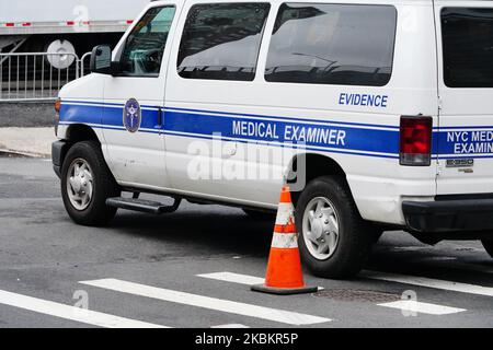 A medical examiner van parked at Bellevue Hospital New York city. (Photo by John Nacion/NurPhoto) Stock Photo