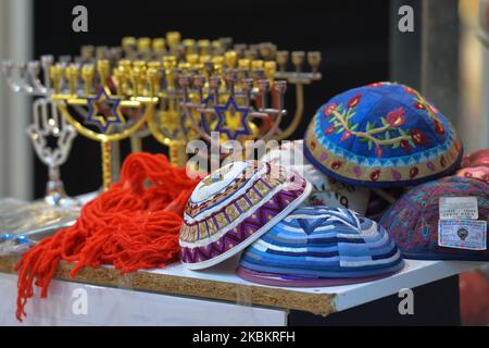 A shop with souvenirs and memorabilia for sale, seen in the Old City of Jerusalem. On Wednesday, March 11, 2020, in Jerusalem, Israel. (Photo by Artur Widak/NurPhoto) Stock Photo