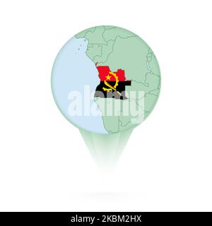 Angola map, stylish location icon with Angola map and flag. Green pin icon. Stock Vector