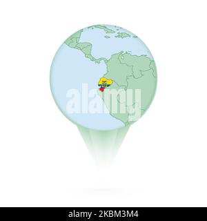 Ecuador map, stylish location icon with Ecuador map and flag. Green pin icon. Stock Vector