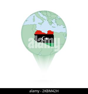 Libya map, stylish location icon with Libya map and flag. Green pin icon. Stock Vector