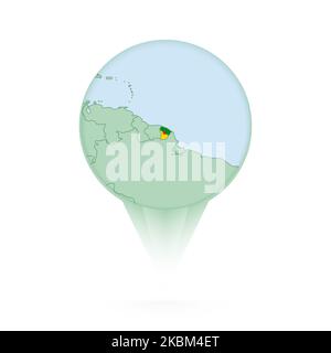 French Guiana map, stylish location icon with French Guiana map and flag. Green pin icon. Stock Vector