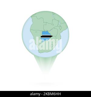 Botswana map, stylish location icon with Botswana map and flag. Green pin icon. Stock Vector