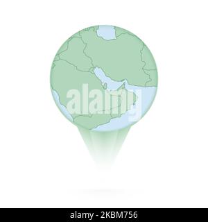 Bahrain map, stylish location icon with Bahrain map and flag. Green pin icon. Stock Vector