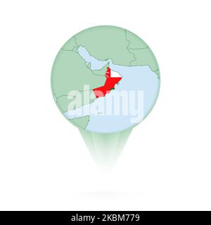Oman map, stylish location icon with Oman map and flag. Green pin icon. Stock Vector