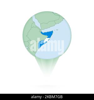 Somalia map, stylish location icon with Somalia map and flag. Green pin icon. Stock Vector
